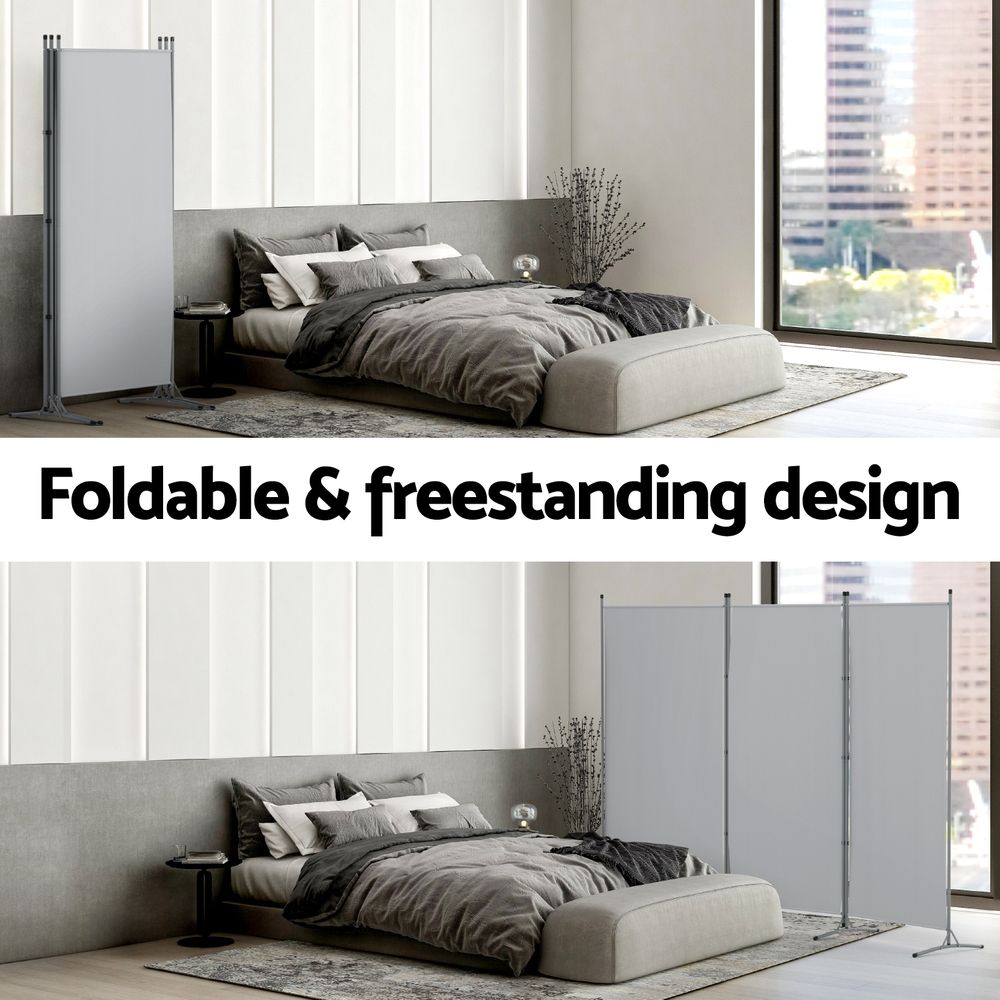 3 Panel Folding Room Divider Set of 2 with Fabric Privacy Screens - Grey - Furniture > Bedroom > Room Dividers - Rivercity House & Home Co. (ABN 18 642 972 209) - Affordable Modern Furniture Australia