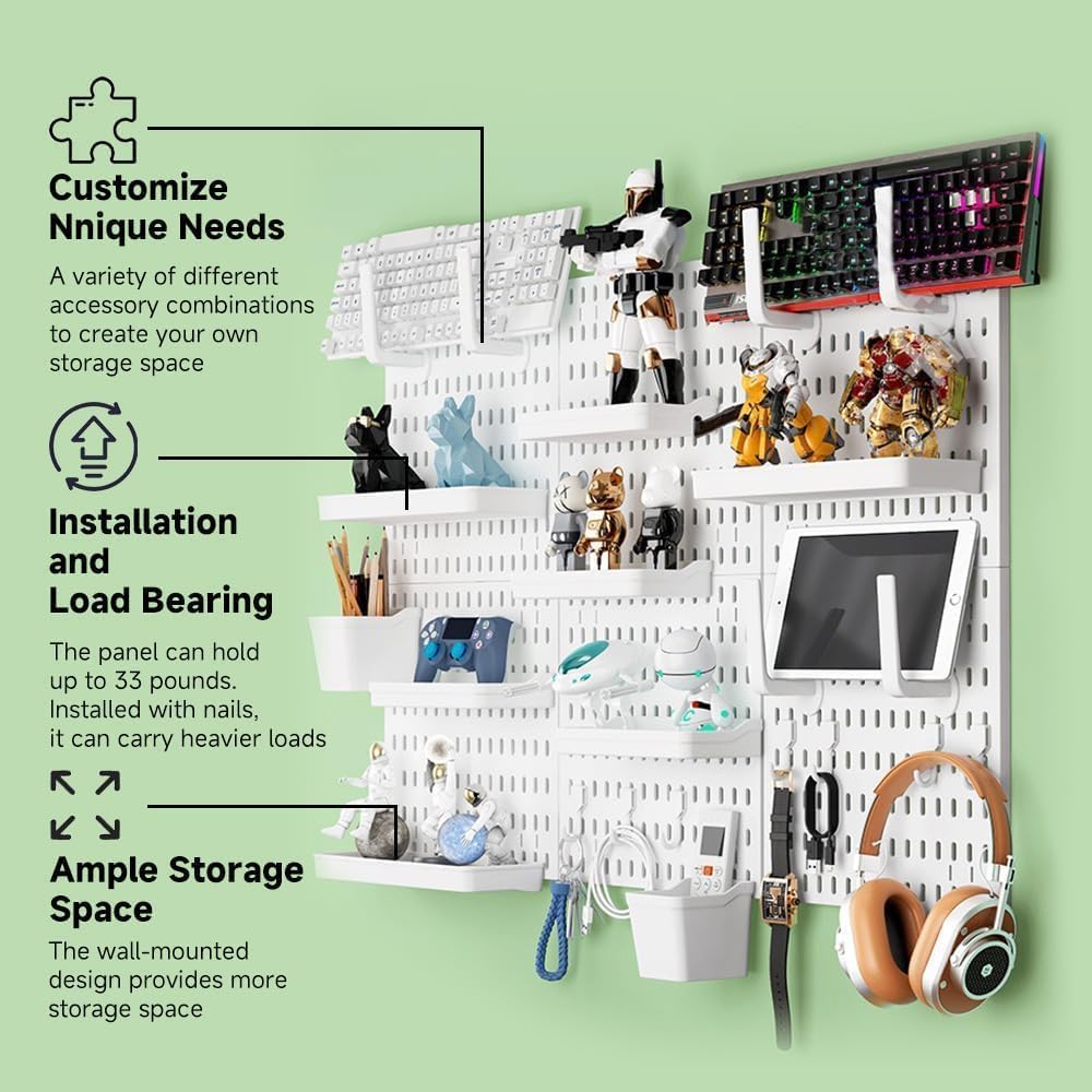 3 - Panel Pegboard Wall Organiser Kit with 17 Accessories for Office, Gaming & Craft Storage - Black - Tools > Tools Storage > Wall Storage Racks - Rivercity House & Home Co. (ABN 18 642 972 209) - Affordable Modern Furniture Australia