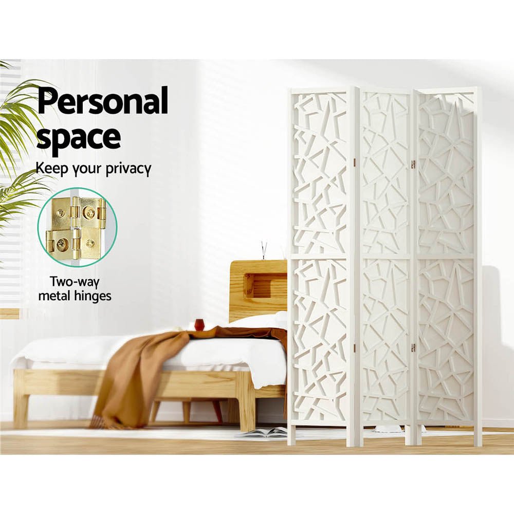 3 Panel Room Divider Screen 122x170cm Clover White - Furniture > Bedroom > Room Dividers - Rivercity House & Home Co. (ABN 18 642 972 209) - Affordable Modern Furniture Australia
