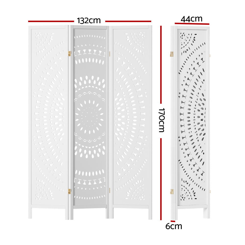 3 Panel Room Divider Screen 132x170cm Circle White - Furniture > Bedroom > Room Dividers - Rivercity House & Home Co. (ABN 18 642 972 209) - Affordable Modern Furniture Australia