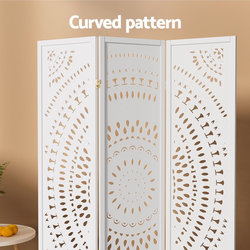 3 Panel Room Divider Screen 132x170cm Circle White - Furniture > Bedroom > Room Dividers - Rivercity House & Home Co. (ABN 18 642 972 209) - Affordable Modern Furniture Australia