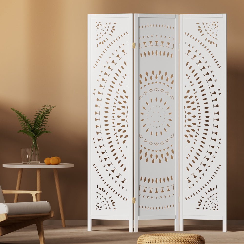 3 Panel Room Divider Screen 132x170cm Circle White - Furniture > Bedroom > Room Dividers - Rivercity House & Home Co. (ABN 18 642 972 209) - Affordable Modern Furniture Australia