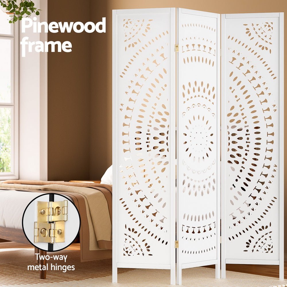 3 Panel Room Divider Screen 132x170cm Circle White - Furniture > Bedroom > Room Dividers - Rivercity House & Home Co. (ABN 18 642 972 209) - Affordable Modern Furniture Australia
