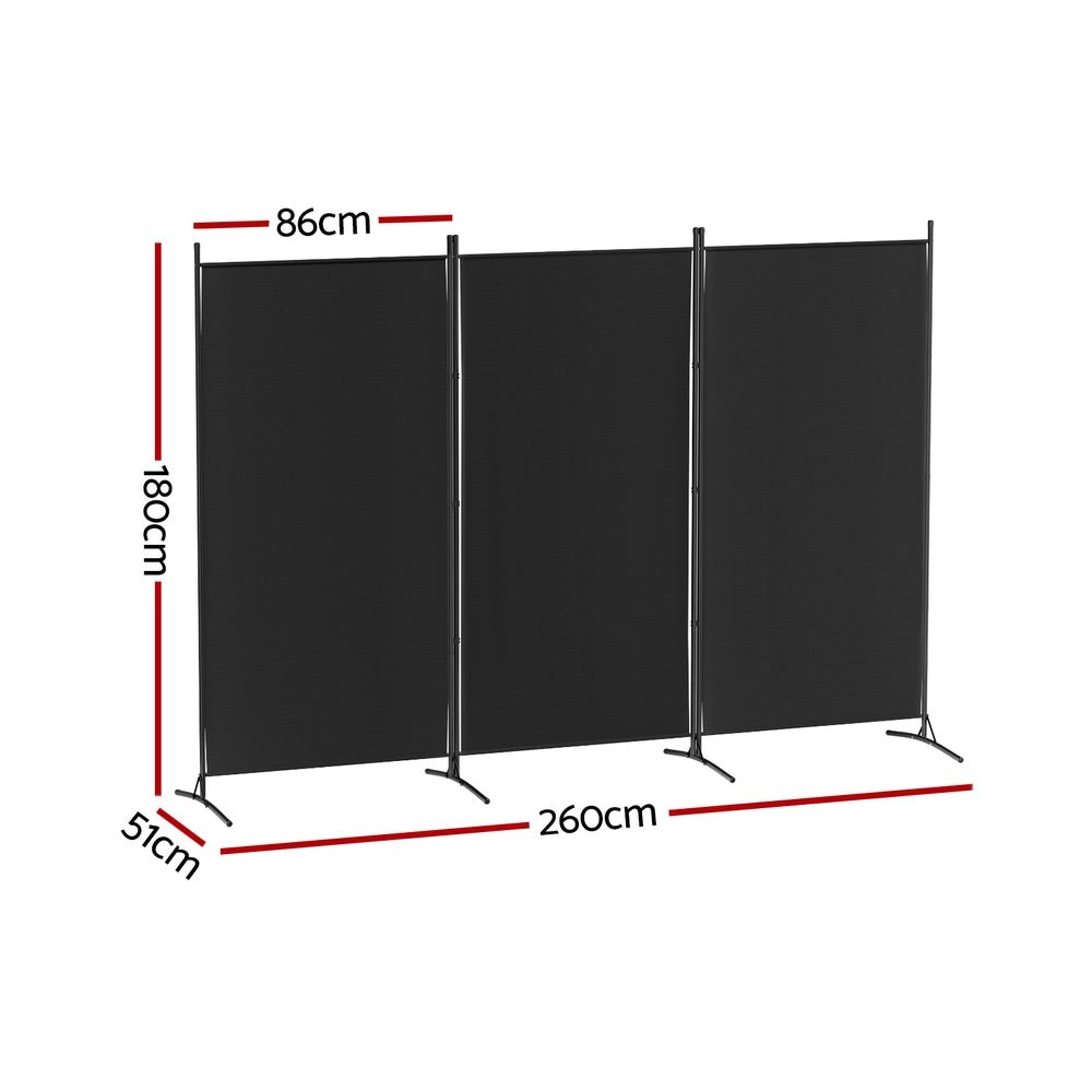 3 Panel Room Divider Screen 260x180cm Fabric Black - Furniture > Bedroom > Room Dividers - Rivercity House & Home Co. (ABN 18 642 972 209) - Affordable Modern Furniture Australia