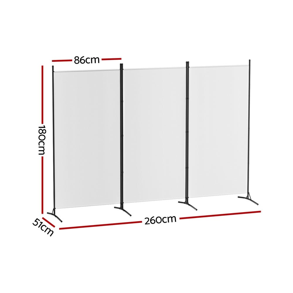 3 Panel Room Divider Screen 260x180cm Fabric White - Furniture > Bedroom > Room Dividers - Rivercity House & Home Co. (ABN 18 642 972 209) - Affordable Modern Furniture Australia