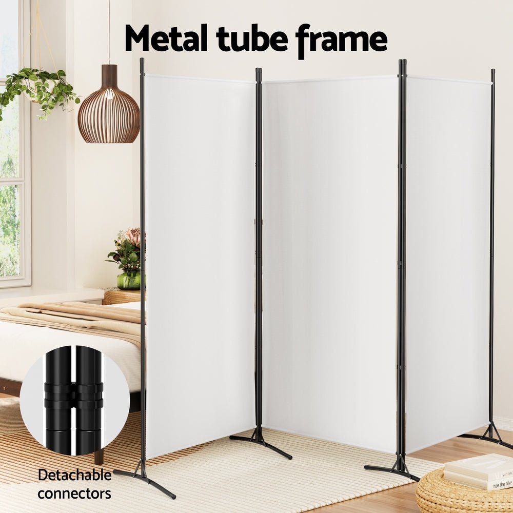 3 Panel Room Divider Screen 260x180cm Fabric White - Furniture > Bedroom > Room Dividers - Rivercity House & Home Co. (ABN 18 642 972 209) - Affordable Modern Furniture Australia