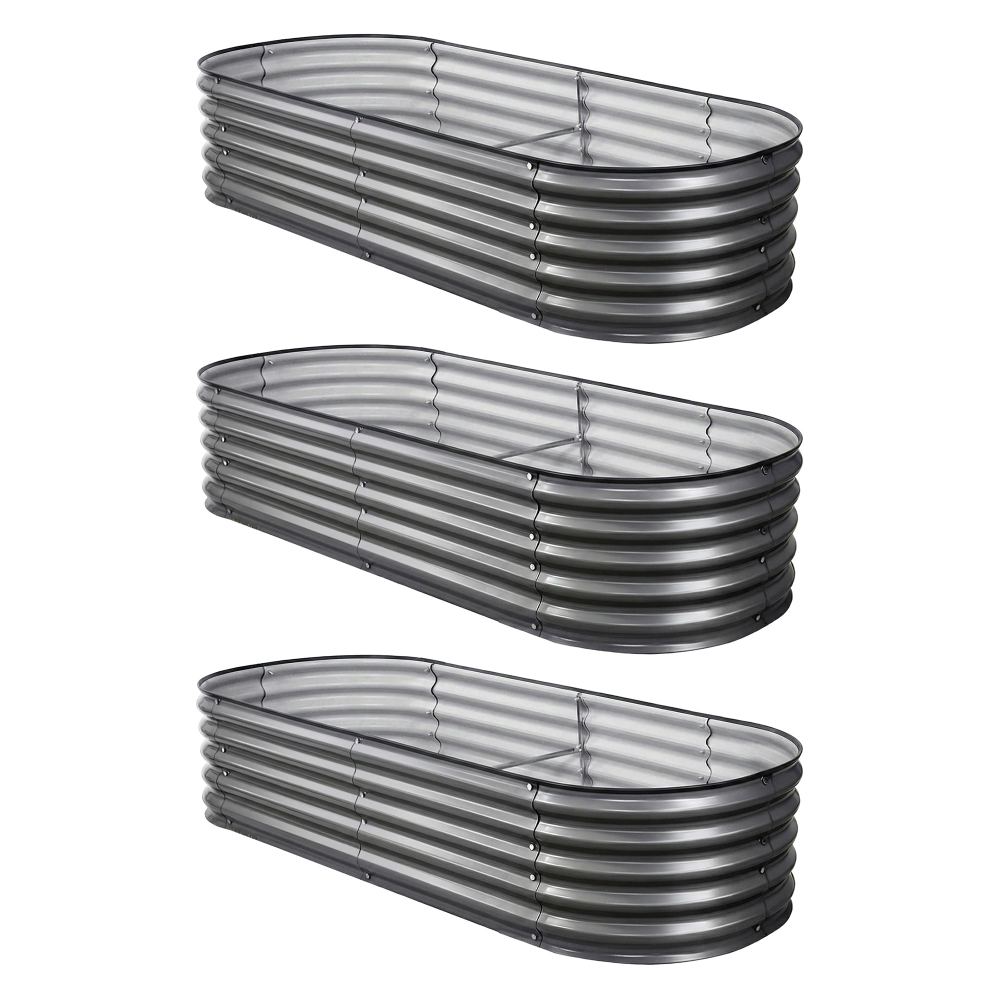 3 Pcs Raised Garden Bed Kit Oval Galvanized Steel Planter Boxes 160x80x42cm, Heavy Duty Metal Elevated Garden Bed for Vegetables Flowers Herbs, with Safety Edging, Gloves & Pegs Included - Home & Garden > Garden Beds > Garden Beds & Planters - Rivercity House & Home Co. (ABN 18 642 972 209) - Affordable Modern Furniture Australia