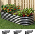 3 Pcs Oval Raised Garden Bed Kit 160x80x42cm Heavy Duty Galvanized Steel Planter Boxes with Gloves & Pegs - Aluminium Grey