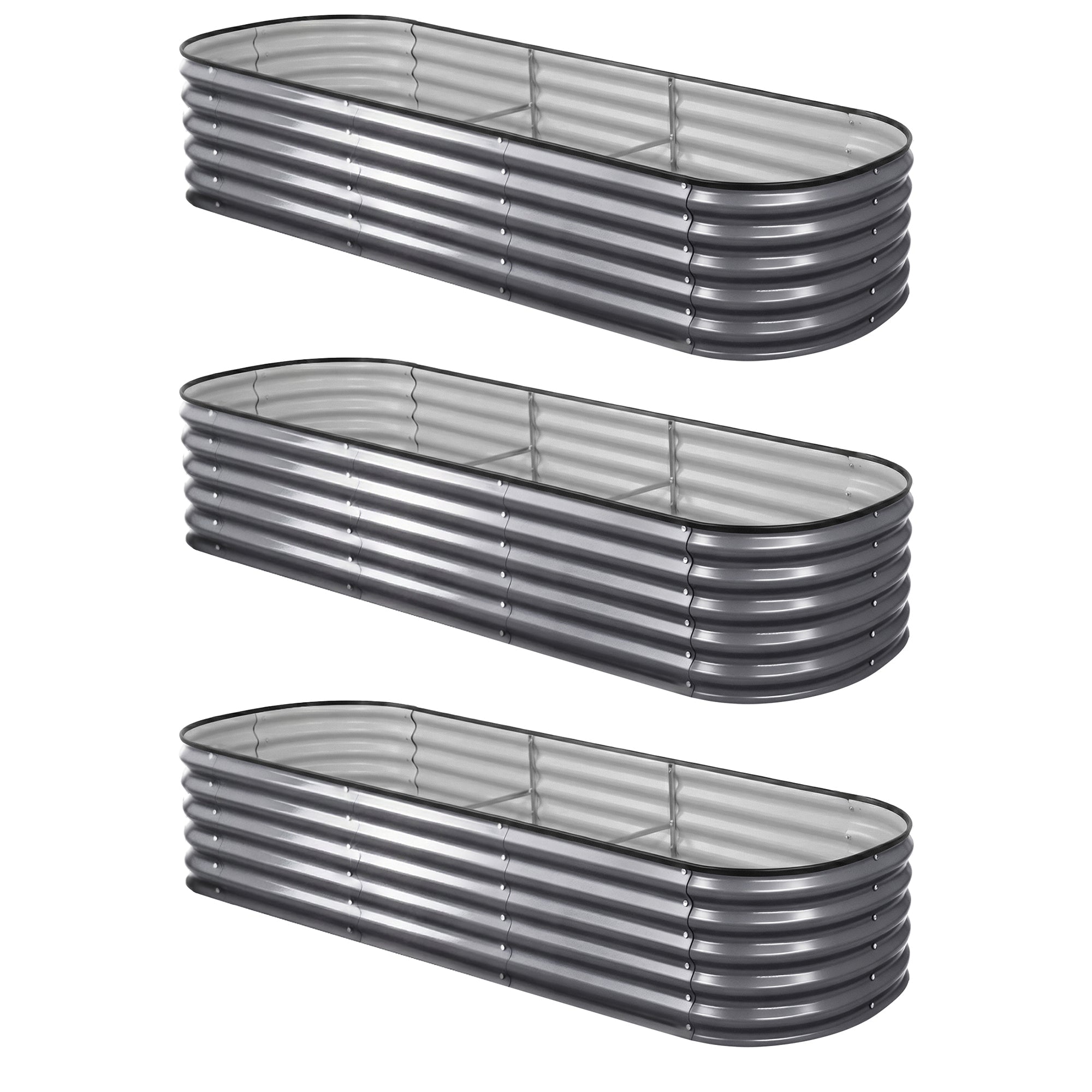3 Pcs Raised Garden Bed Kit Oval Galvanized Steel Planter Boxes 240x80x42cm, Heavy Duty Metal Elevated Garden Bed for Vegetables Flowers Herbs, with Safety Edging, Gloves & Pegs Included - Home & Garden > Garden Beds > Garden Beds & Planters - Rivercity House & Home Co. (ABN 18 642 972 209) - Affordable Modern Furniture Australia
