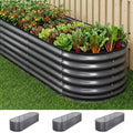 3 Pcs Oval Raised Garden Bed Kit 240x80x56cm Heavy Duty Galvanized Steel Planter Boxes with Gloves & Pegs - Aluminium Grey