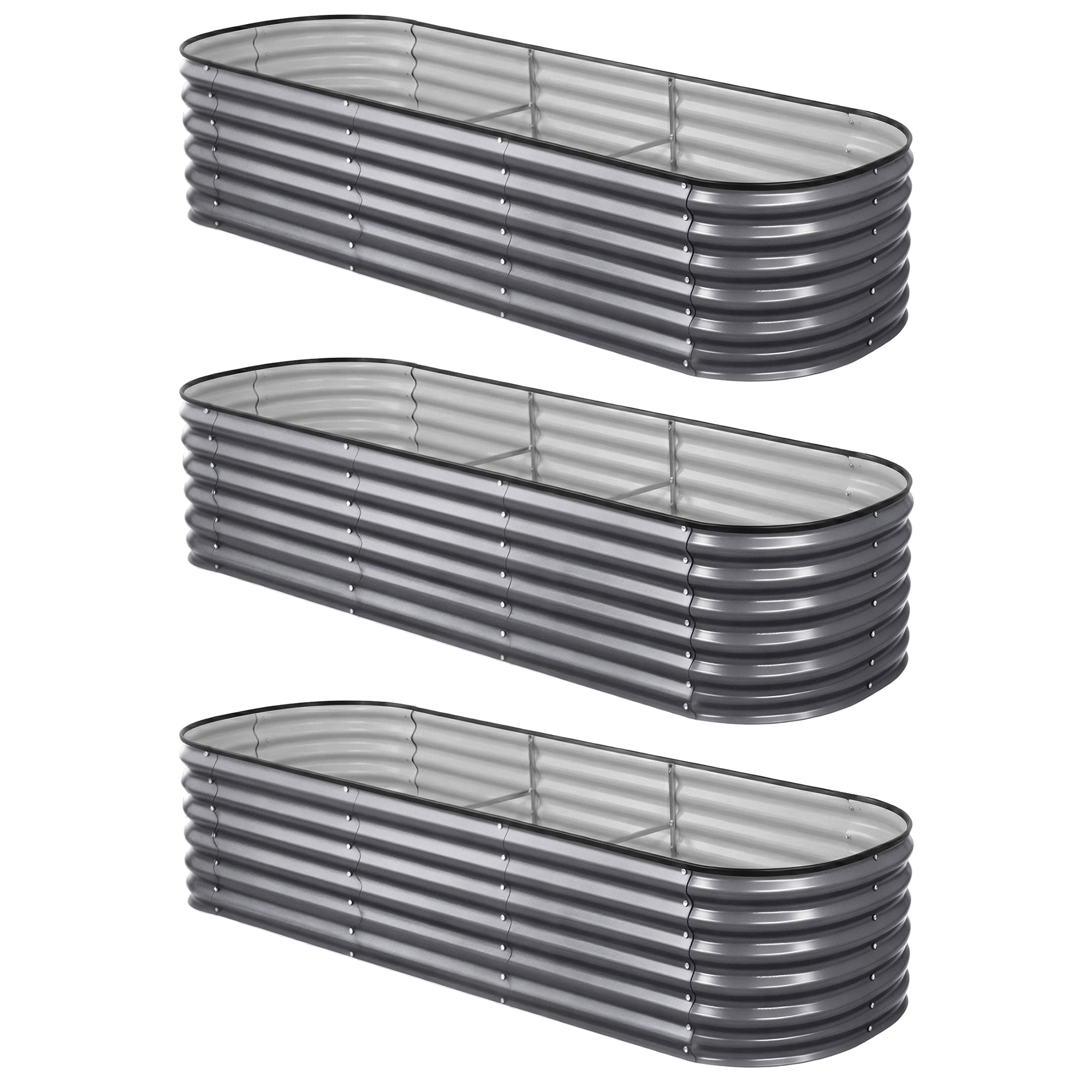3 Pcs Raised Garden Bed Kit Oval Galvanized Steel Planter Boxes 240x80x56cm, Heavy Duty Metal Elevated Garden Bed for Vegetables Flowers Herbs, with Safety Edging, Gloves & Pegs Included - Home & Garden > Garden Beds > Garden Beds & Planters - Rivercity House & Home Co. (ABN 18 642 972 209) - Affordable Modern Furniture Australia