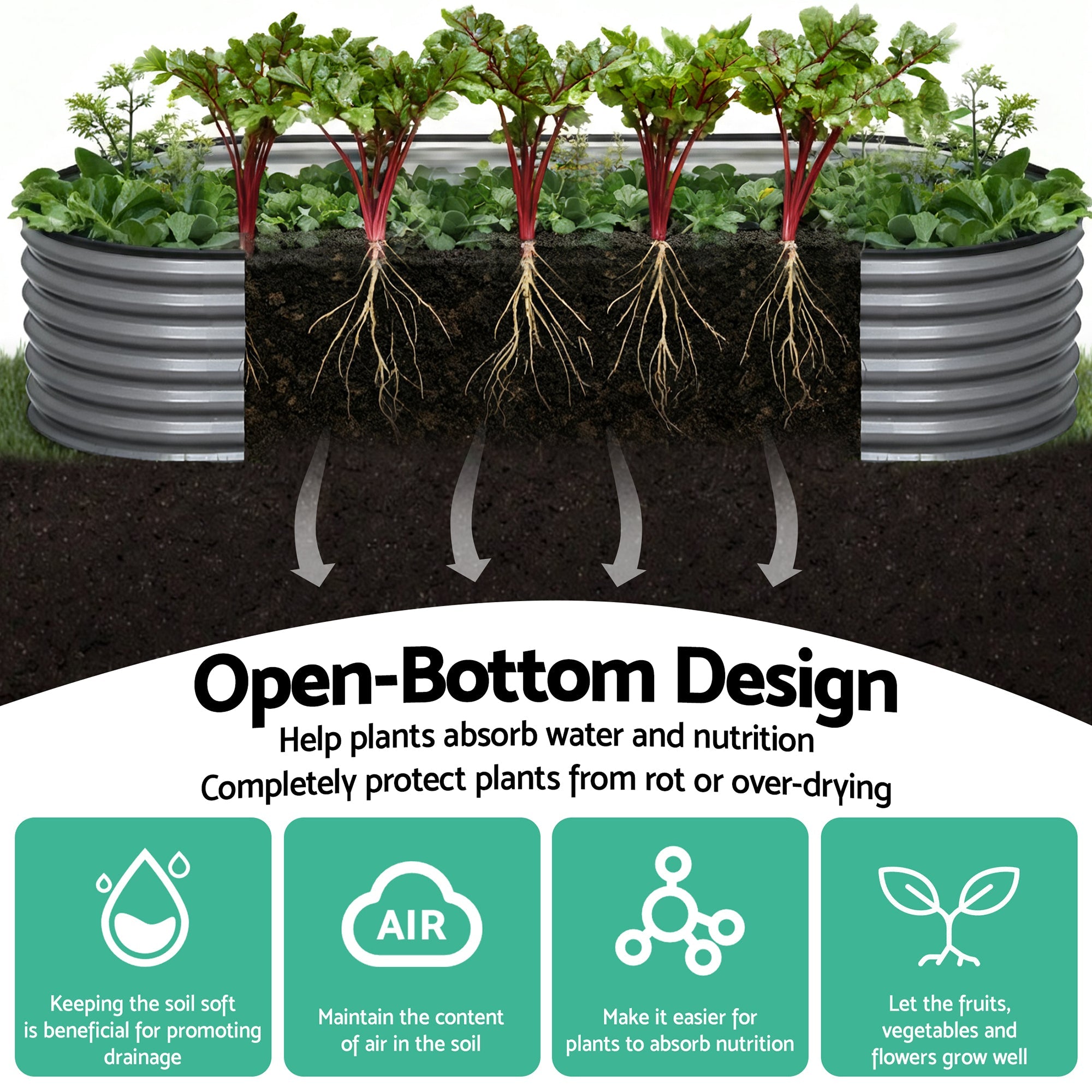 3 Pcs Raised Garden Bed Kit Oval Galvanized Steel Planter Boxes 320x80x42cm, Heavy Duty Metal Elevated Garden Bed for Vegetables Flowers Herbs, with Safety Edging, Gloves & Pegs Included - Home & Garden > Garden Beds > Garden Beds & Planters - Rivercity House & Home Co. (ABN 18 642 972 209) - Affordable Modern Furniture Australia