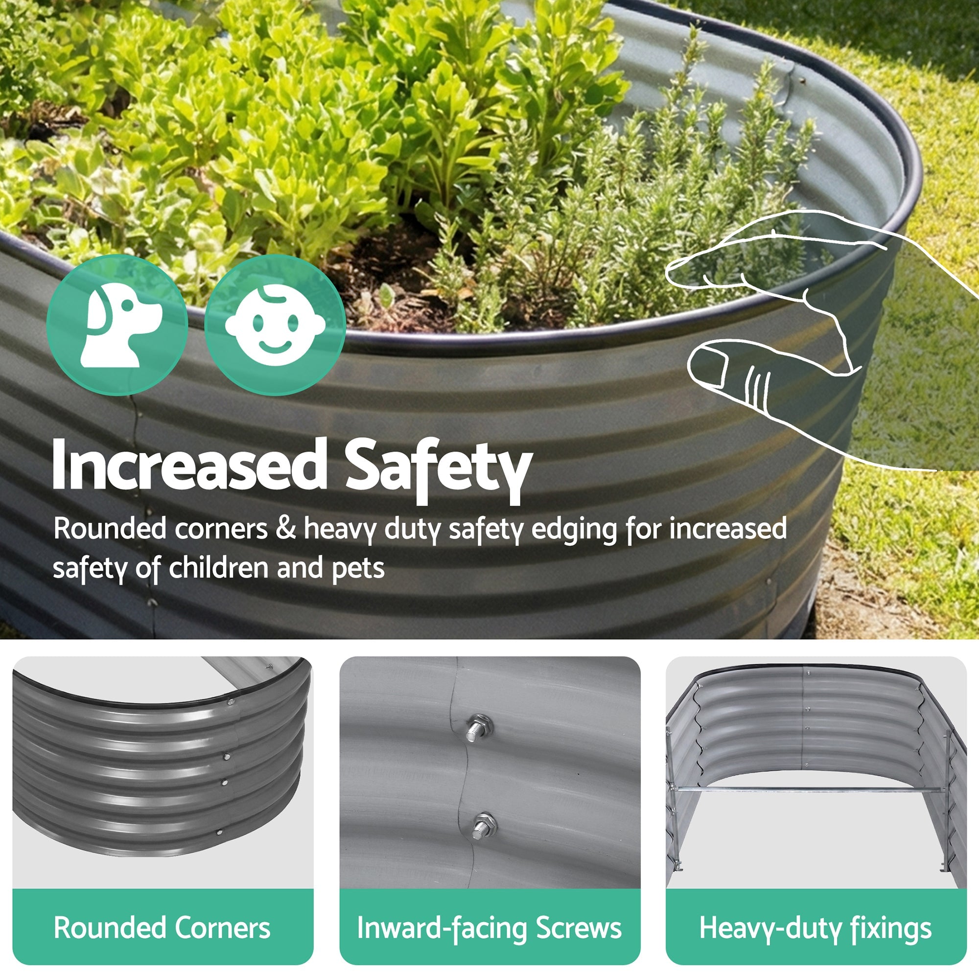 3 Pcs Raised Garden Bed Kit Oval Galvanized Steel Planter Boxes 320x80x42cm, Heavy Duty Metal Elevated Garden Bed for Vegetables Flowers Herbs, with Safety Edging, Gloves & Pegs Included - Home & Garden > Garden Beds > Garden Beds & Planters - Rivercity House & Home Co. (ABN 18 642 972 209) - Affordable Modern Furniture Australia