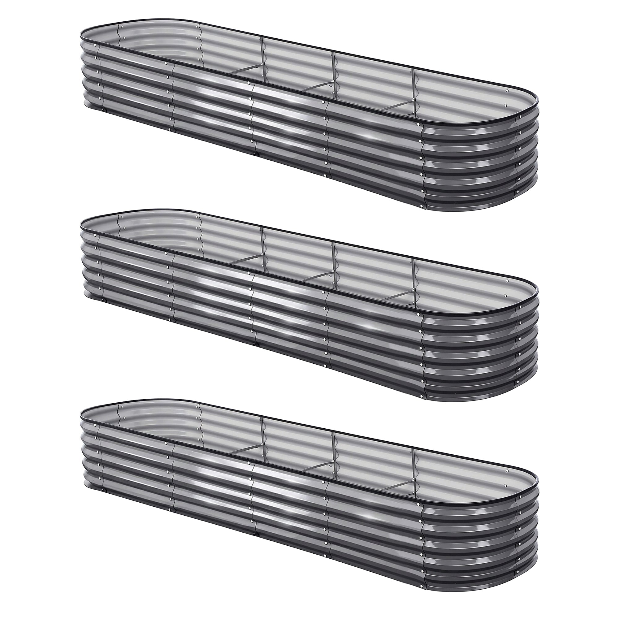 3 Pcs Raised Garden Bed Kit Oval Galvanized Steel Planter Boxes 320x80x42cm, Heavy Duty Metal Elevated Garden Bed for Vegetables Flowers Herbs, with Safety Edging, Gloves & Pegs Included - Home & Garden > Garden Beds > Garden Beds & Planters - Rivercity House & Home Co. (ABN 18 642 972 209) - Affordable Modern Furniture Australia