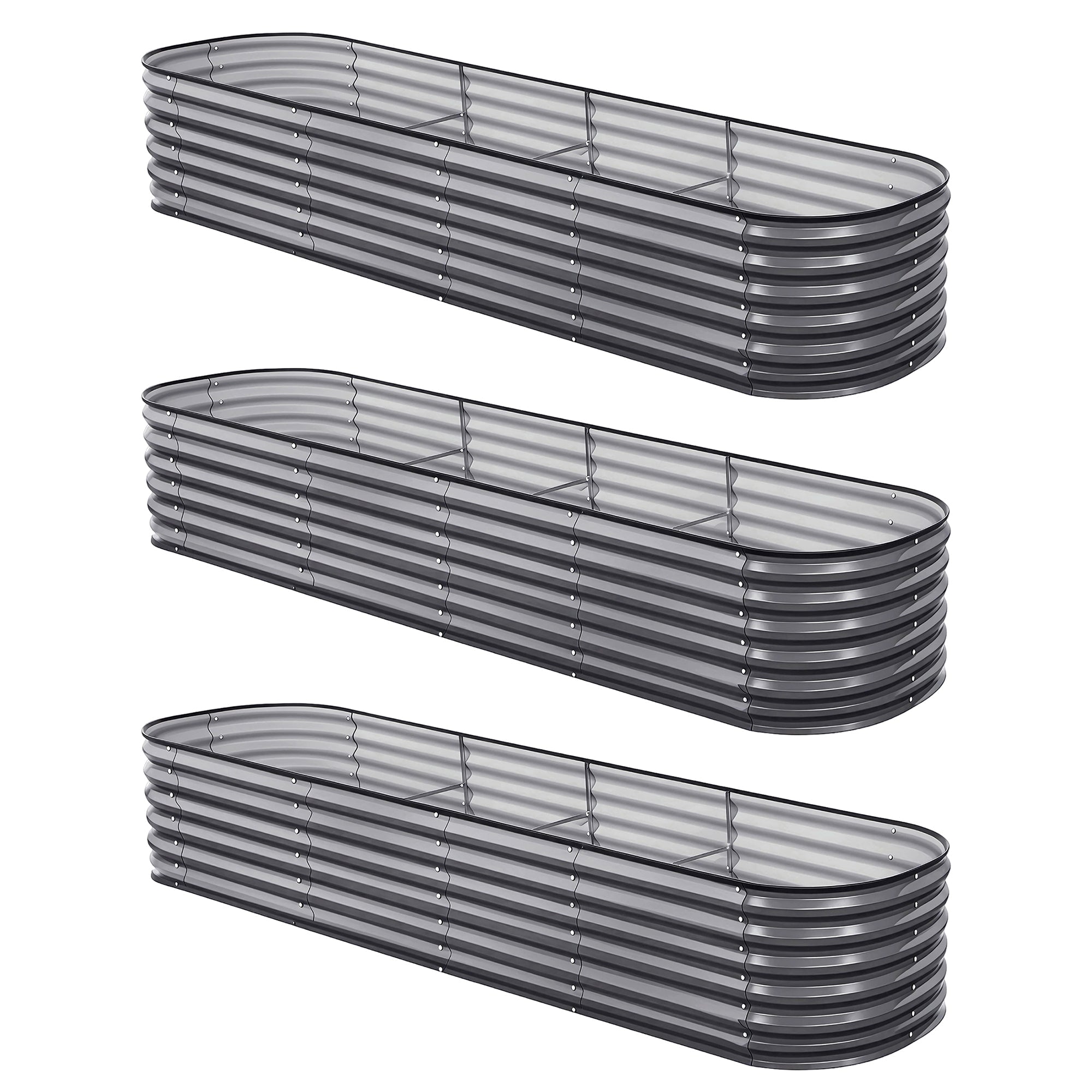 3 Pcs Raised Garden Bed Kit Oval Galvanized Steel Planter Boxes 320x80x56cm, Heavy Duty Metal Elevated Garden Bed for Vegetables Flowers Herbs, with Safety Edging, Gloves & Pegs Included - Home & Garden > Garden Beds > Garden Beds & Planters - Rivercity House & Home Co. (ABN 18 642 972 209) - Affordable Modern Furniture Australia