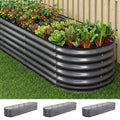3 Pcs Oval Raised Garden Bed Kit 320x80x56cm Heavy Duty Galvanized Steel Planter Boxes with Gloves & Pegs - Aluminium Grey