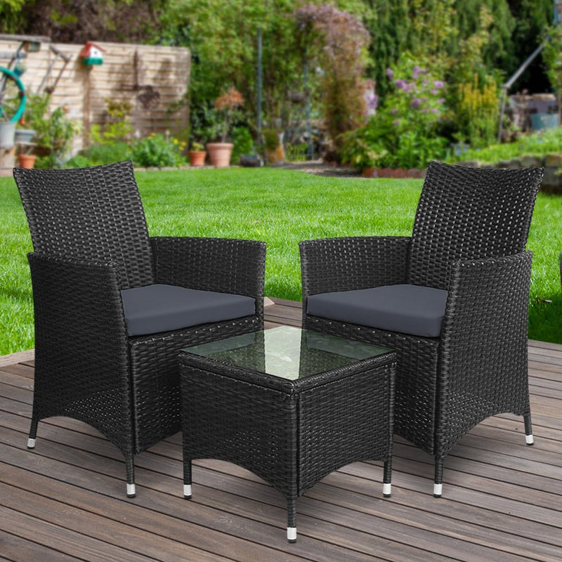 3 Piece Black Wicker Outdoor Furniture Set - Furniture - Rivercity House & Home Co. (ABN 18 642 972 209) - Affordable Modern Furniture Australia