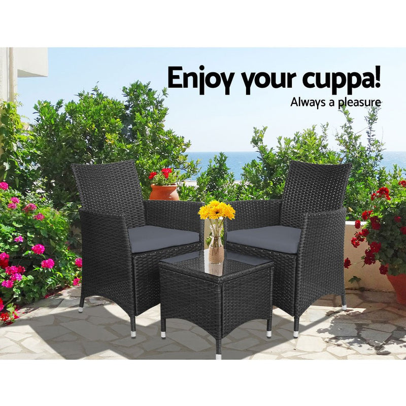 3 Piece Black Wicker Outdoor Furniture Set - Furniture - Rivercity House & Home Co. (ABN 18 642 972 209) - Affordable Modern Furniture Australia