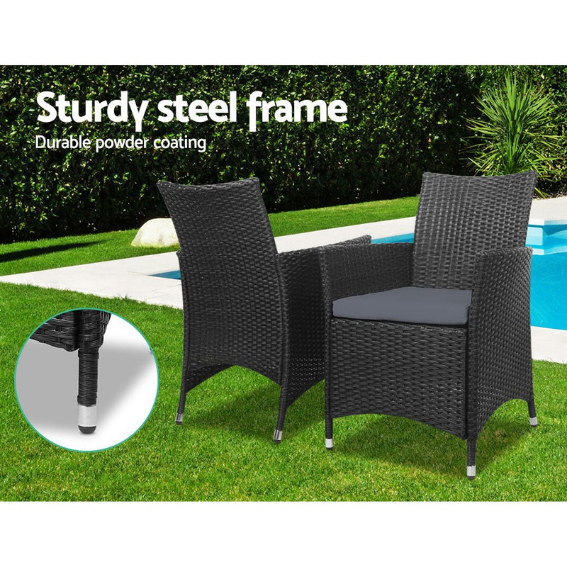 3 Piece Black Wicker Outdoor Furniture Set - Furniture - Rivercity House & Home Co. (ABN 18 642 972 209) - Affordable Modern Furniture Australia