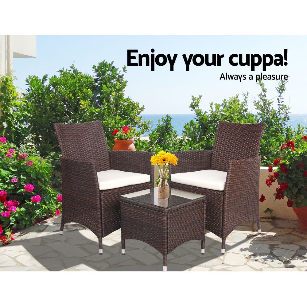 3 Piece Brown Wicker Outdoor Furniture Set - Furniture - Rivercity House & Home Co. (ABN 18 642 972 209) - Affordable Modern Furniture Australia