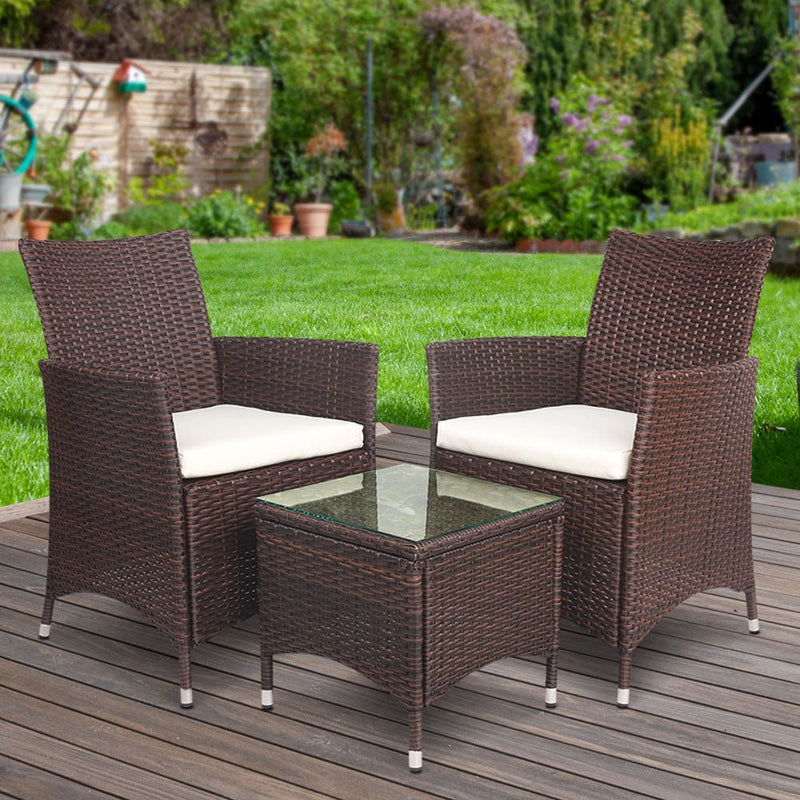 3 Piece Brown Wicker Outdoor Furniture Set - Furniture - Rivercity House & Home Co. (ABN 18 642 972 209) - Affordable Modern Furniture Australia