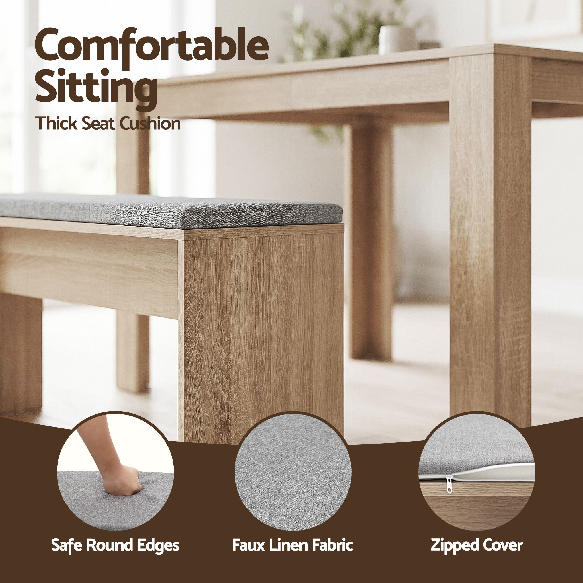 3 Piece Dining Sets, 120cm Wooden Dining Table and 2 Upholstered Chairs Set, Space - Saving Modern Kitchen Dining Suite for Home Apartment (Oak) - Furniture > Dining > Dining Set - Rivercity House & Home Co. (ABN 18 642 972 209) - Affordable Modern Furniture Australia