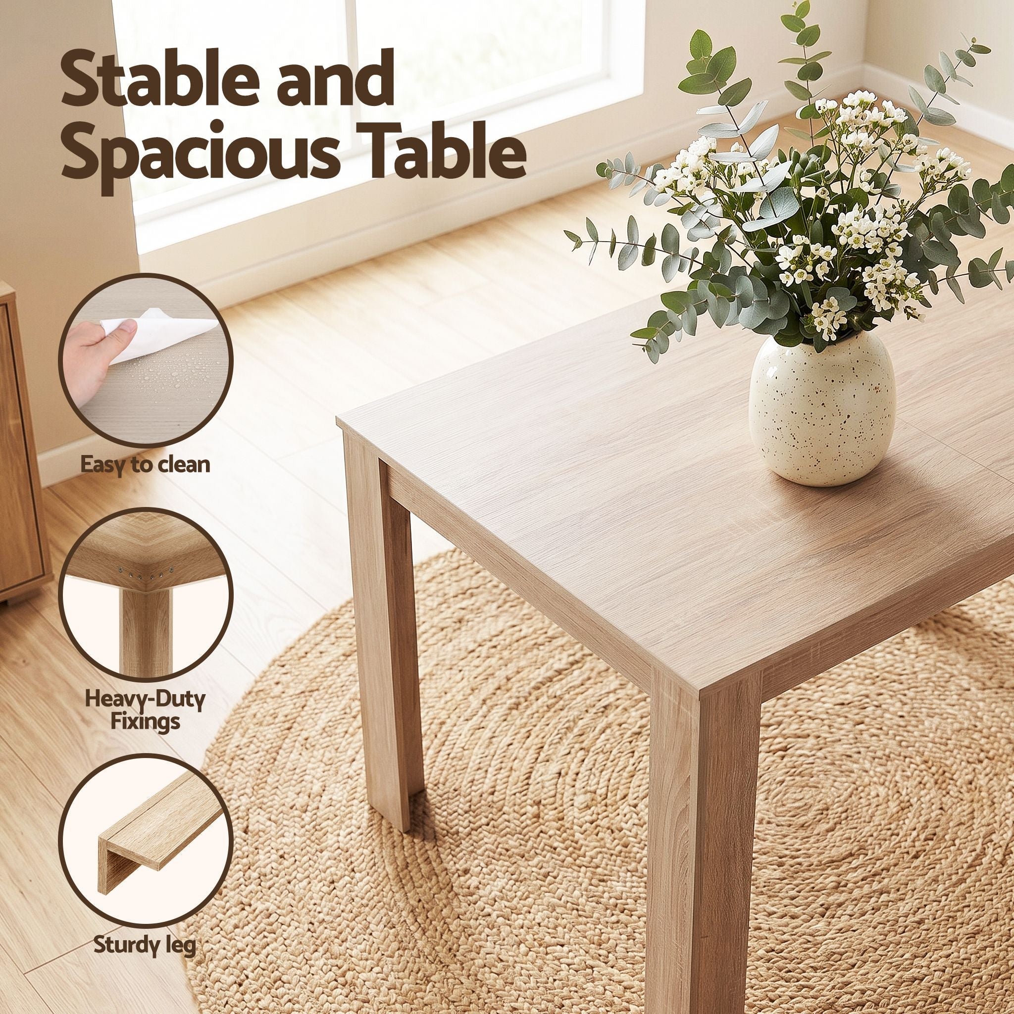 3 Piece Dining Sets, 120cm Wooden Dining Table and 2 Upholstered Chairs Set, Space - Saving Modern Kitchen Dining Suite for Home Apartment (Oak) - Furniture > Dining > Dining Set - Rivercity House & Home Co. (ABN 18 642 972 209) - Affordable Modern Furniture Australia