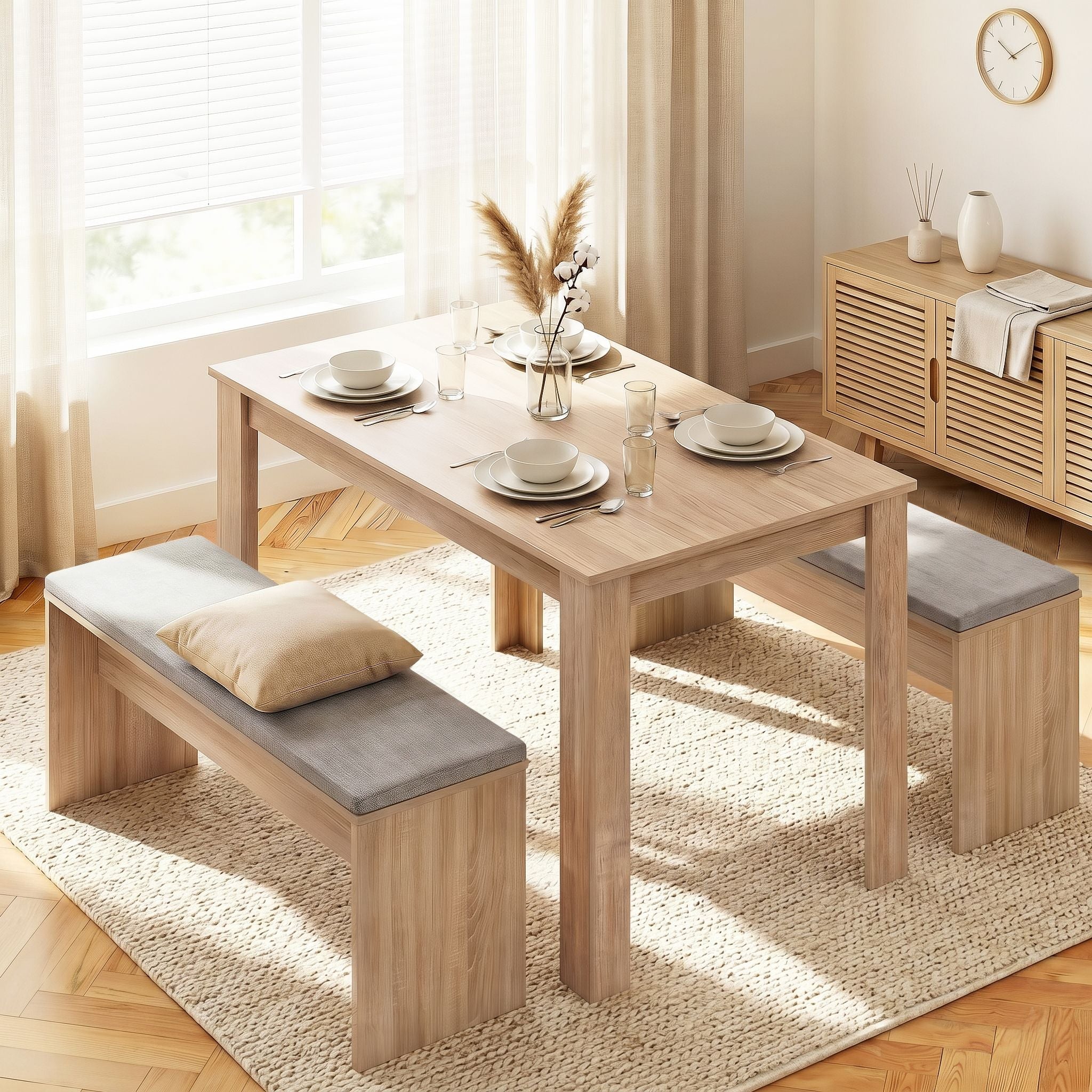 3 Piece Dining Sets, 120cm Wooden Dining Table and 2 Upholstered Chairs Set, Space - Saving Modern Kitchen Dining Suite for Home Apartment (Oak) - Furniture > Dining > Dining Set - Rivercity House & Home Co. (ABN 18 642 972 209) - Affordable Modern Furniture Australia