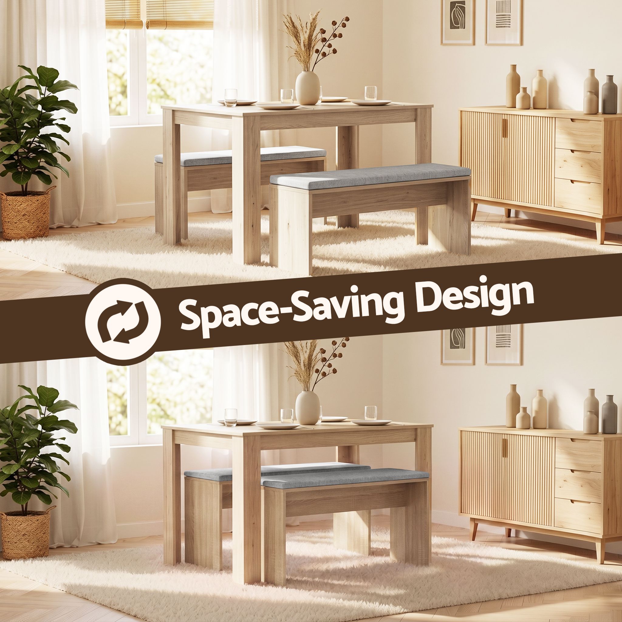 3 Piece Dining Sets, 120cm Wooden Dining Table and 2 Upholstered Chairs Set, Space - Saving Modern Kitchen Dining Suite for Home Apartment (Oak) - Furniture > Dining > Dining Set - Rivercity House & Home Co. (ABN 18 642 972 209) - Affordable Modern Furniture Australia