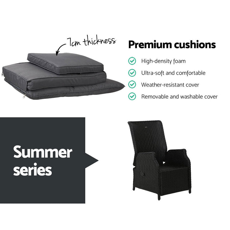 3 Piece Elizabeth Wicker Recliner Chairs with Table (Black) - Rivercity House & Home Co. (ABN 18 642 972 209) - Affordable Modern Furniture Australia