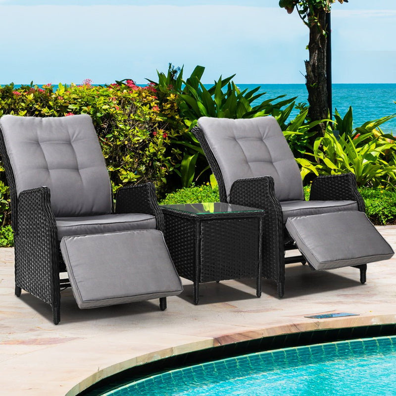 3 Piece Elizabeth Wicker Recliner Chairs with Table (Black) - Rivercity House & Home Co. (ABN 18 642 972 209) - Affordable Modern Furniture Australia