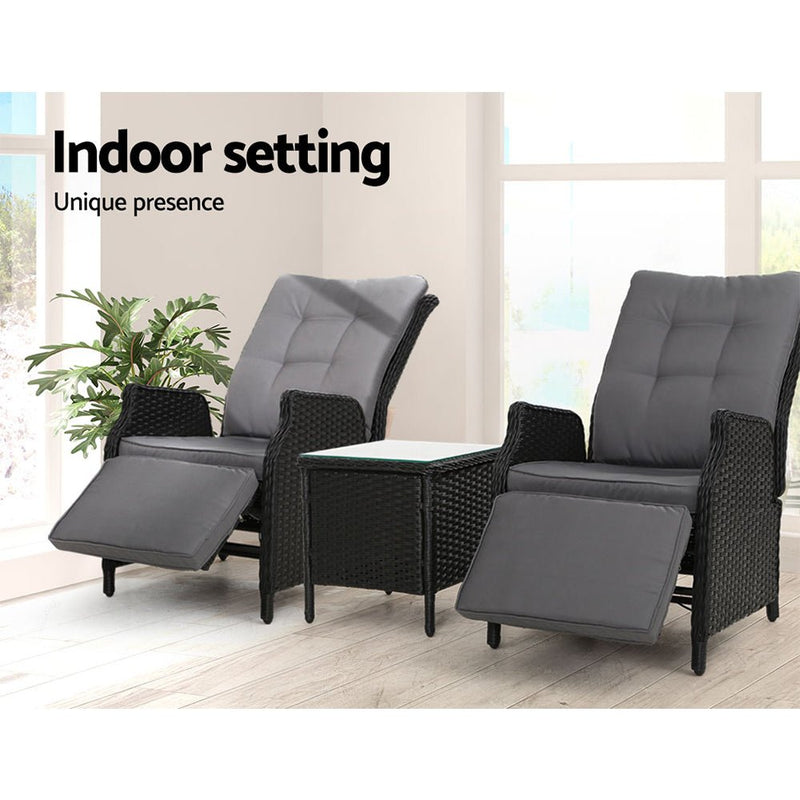 3 Piece Elizabeth Wicker Recliner Chairs with Table (Black) - Rivercity House & Home Co. (ABN 18 642 972 209) - Affordable Modern Furniture Australia