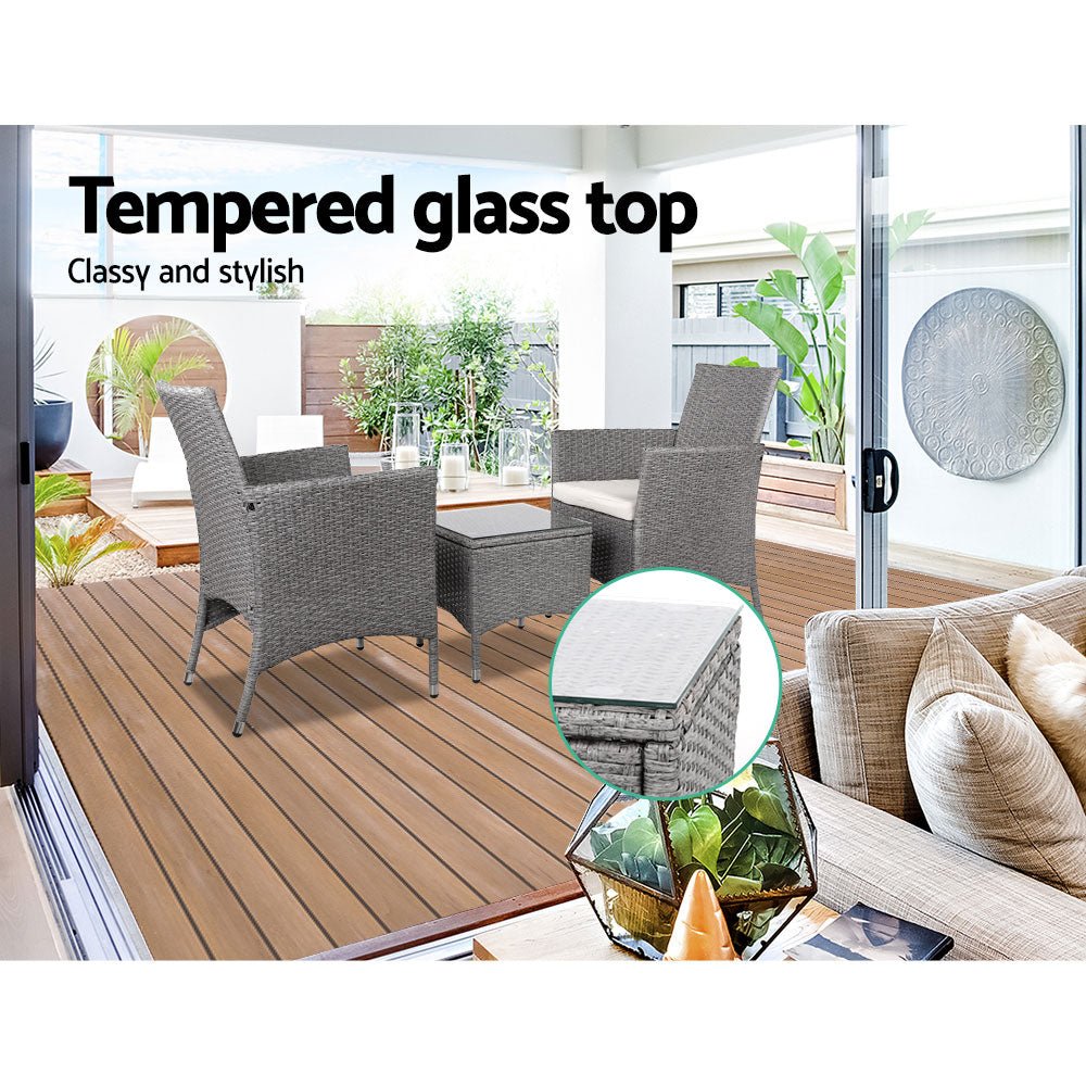 3 Piece Grey Wicker Outdoor Furniture Set - Brand - Rivercity House & Home Co. (ABN 18 642 972 209) - Affordable Modern Furniture Australia