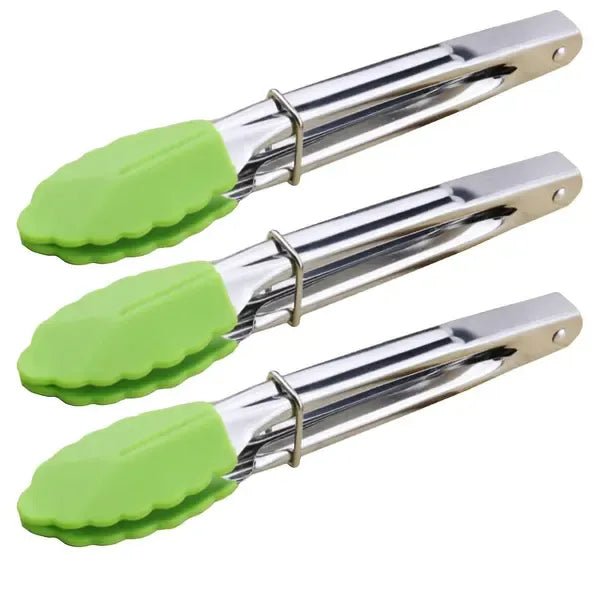 3 Piece Mini Silicone Cooking Tongs Set with Stainless Steel Handles 18 cm - Green - Home & Garden > Kitchenware > Kitchen Utensils - Rivercity House & Home Co. (ABN 18 642 972 209) - Affordable Modern Furniture Australia
