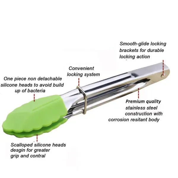 3 Piece Mini Silicone Cooking Tongs Set with Stainless Steel Handles 18 cm - Green - Home & Garden > Kitchenware > Kitchen Utensils - Rivercity House & Home Co. (ABN 18 642 972 209) - Affordable Modern Furniture Australia
