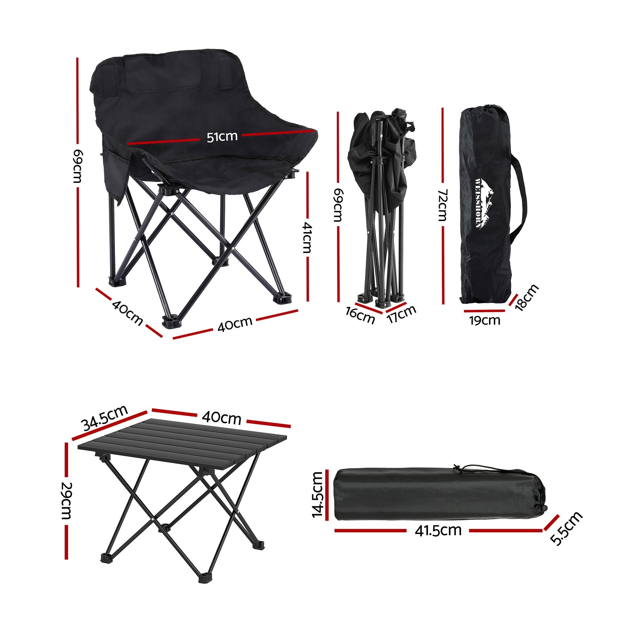 3-Piece Outdoor Folding Camping Table and Chair Set - Aluminium - Outdoor Recreation > Camping > Camp Furniture - Rivercity House & Home Co. (ABN 18 642 972 209) - Affordable Modern Furniture Australia