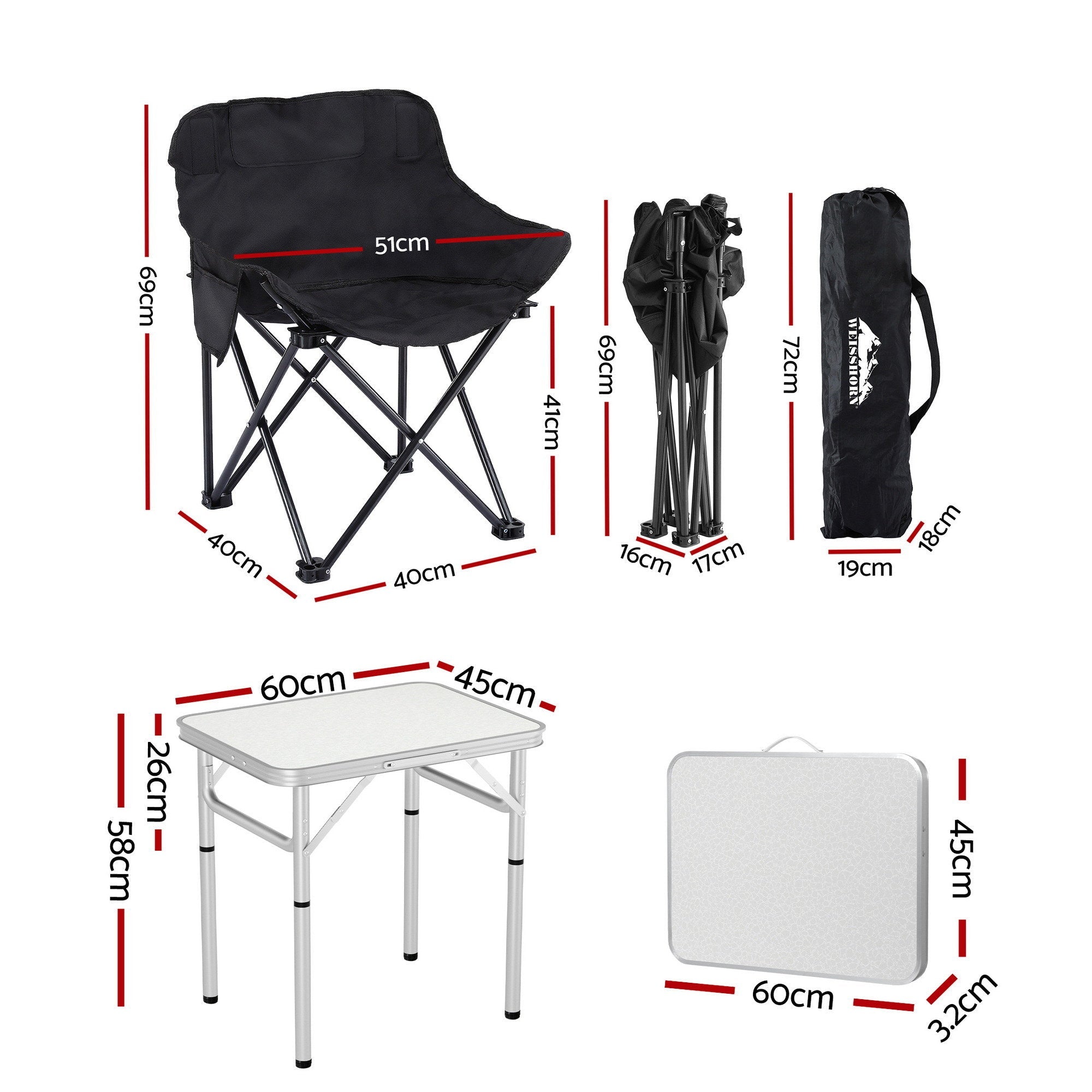 3-Piece Outdoor Folding Camping Table and Chair Set - Aluminium - Outdoor Recreation > Camping > Camp Furniture - Rivercity House & Home Co. (ABN 18 642 972 209) - Affordable Modern Furniture Australia