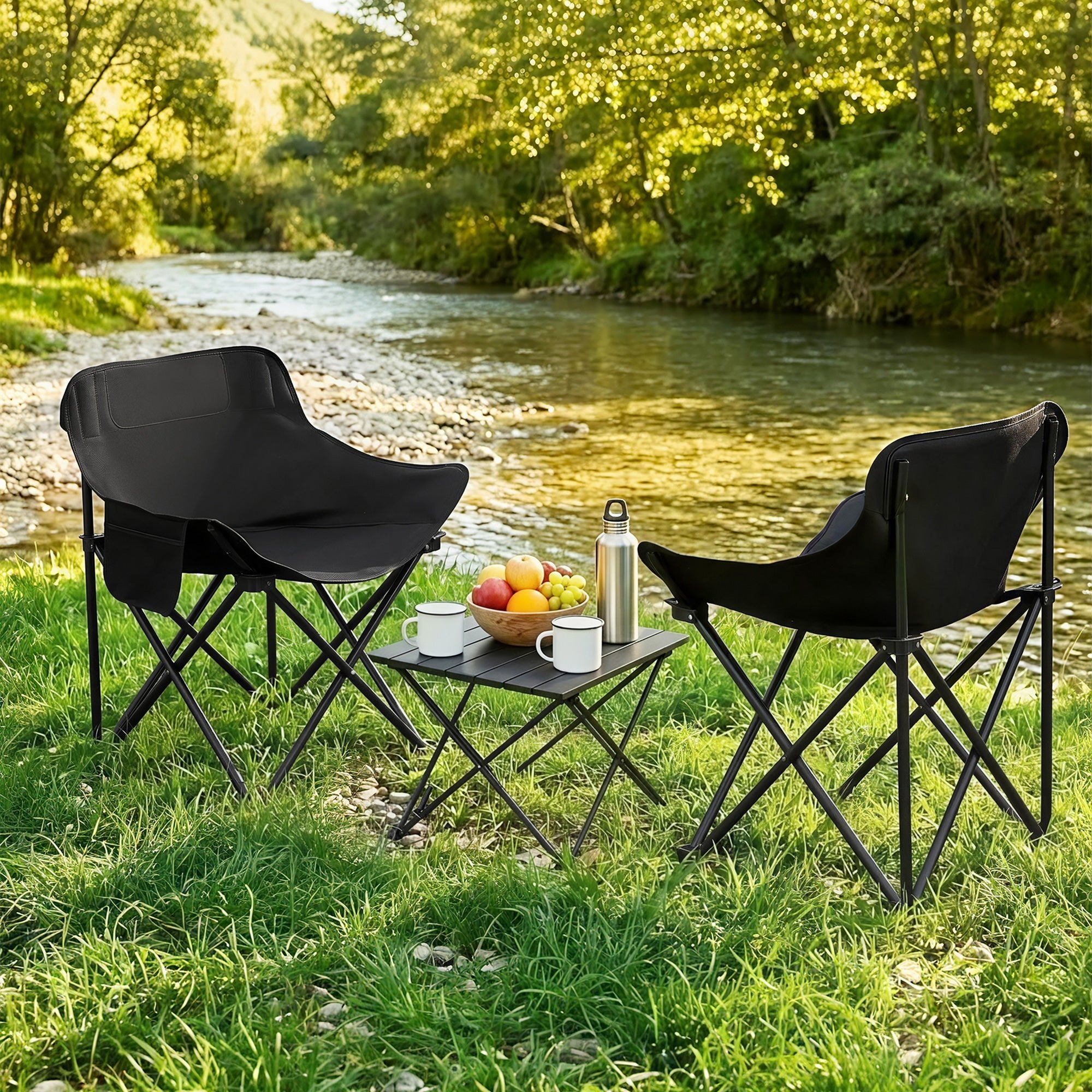 3-Piece Outdoor Folding Camping Table and Chair Set - Aluminium - Outdoor Recreation > Camping > Camp Furniture - Rivercity House & Home Co. (ABN 18 642 972 209) - Affordable Modern Furniture Australia
