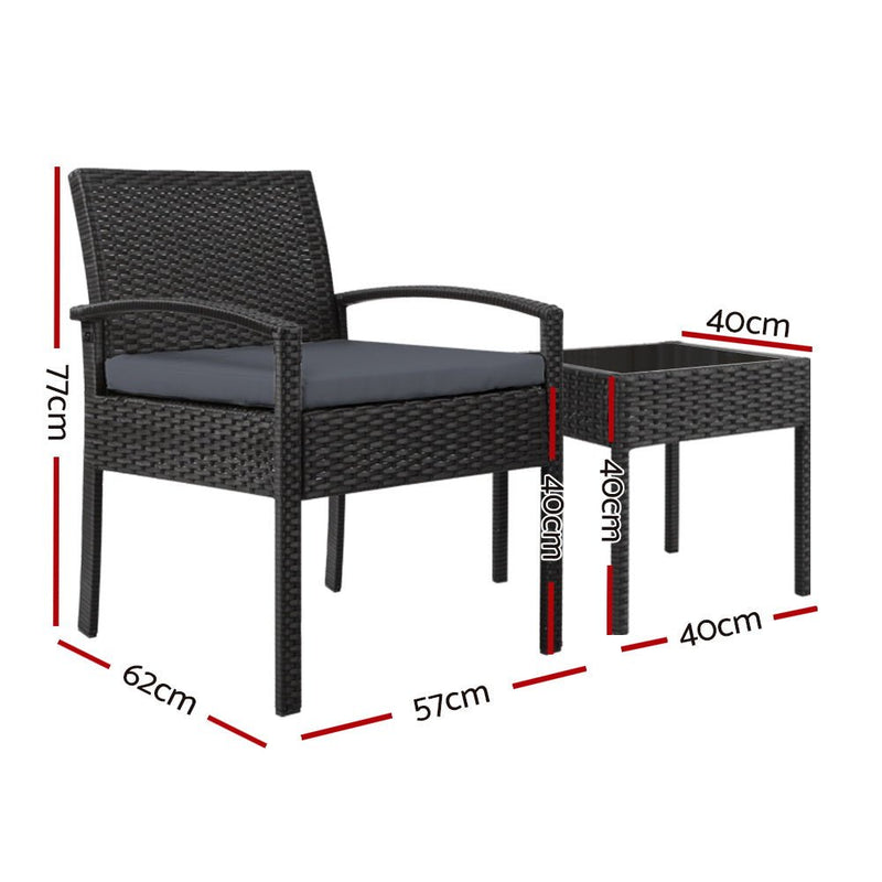 3 Piece Outdoor Set (Black) - Brand - Rivercity House & Home Co. (ABN 18 642 972 209) - Affordable Modern Furniture Australia