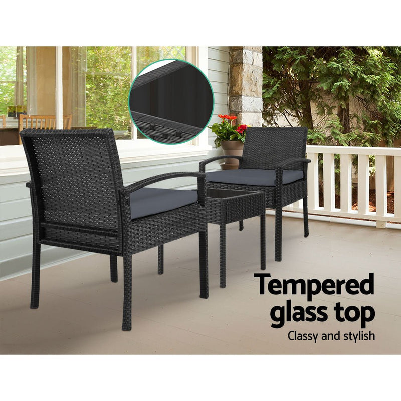 3 Piece Outdoor Set (Black) - Brand - Rivercity House & Home Co. (ABN 18 642 972 209) - Affordable Modern Furniture Australia