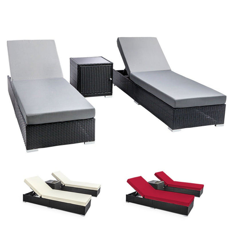 3 Piece Outdoor Sun Lounge Wicker Set - Rivercity House & Home Co. (ABN 18 642 972 209) - Affordable Modern Furniture Australia