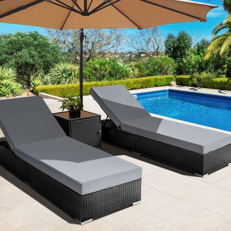 3 Piece Outdoor Sun Lounge Wicker Set - Rivercity House & Home Co. (ABN 18 642 972 209) - Affordable Modern Furniture Australia