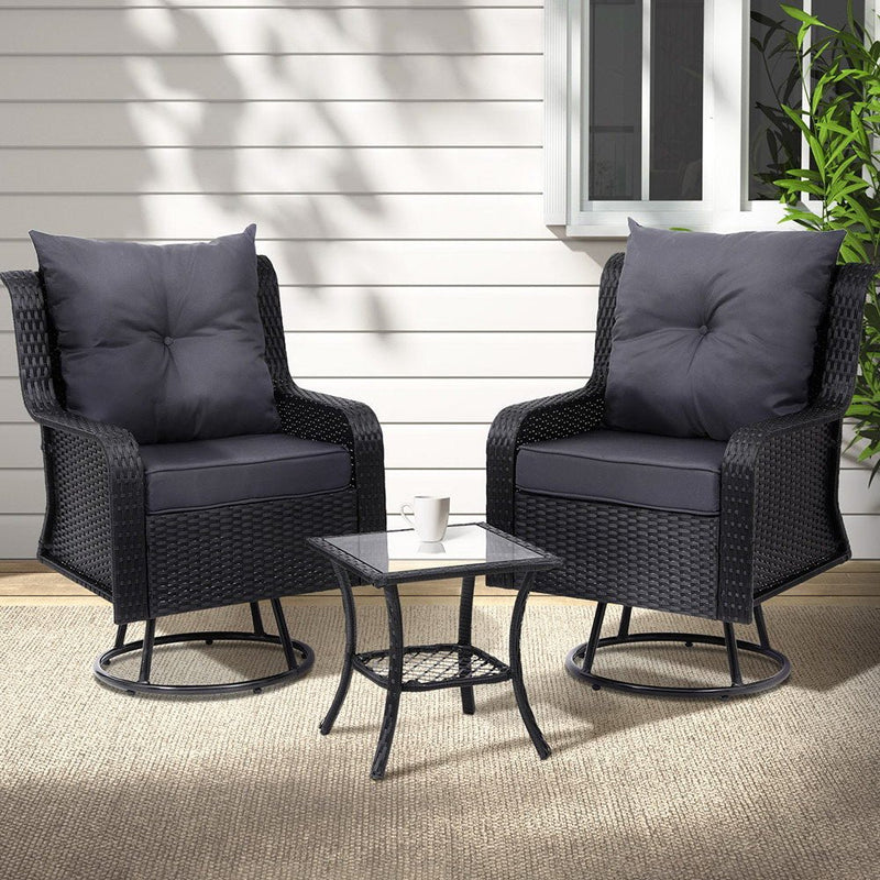 3 Piece Outdoor Swivel Chair Bistro Set - Furniture > Outdoor - Rivercity House & Home Co. (ABN 18 642 972 209) - Affordable Modern Furniture Australia