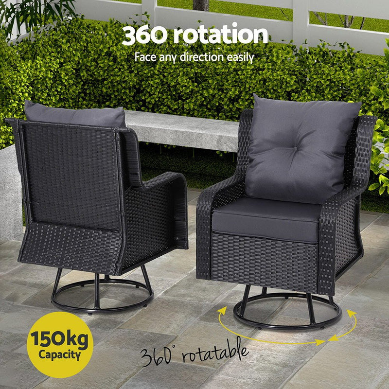 3 Piece Outdoor Swivel Chair Bistro Set - Furniture > Outdoor - Rivercity House & Home Co. (ABN 18 642 972 209) - Affordable Modern Furniture Australia