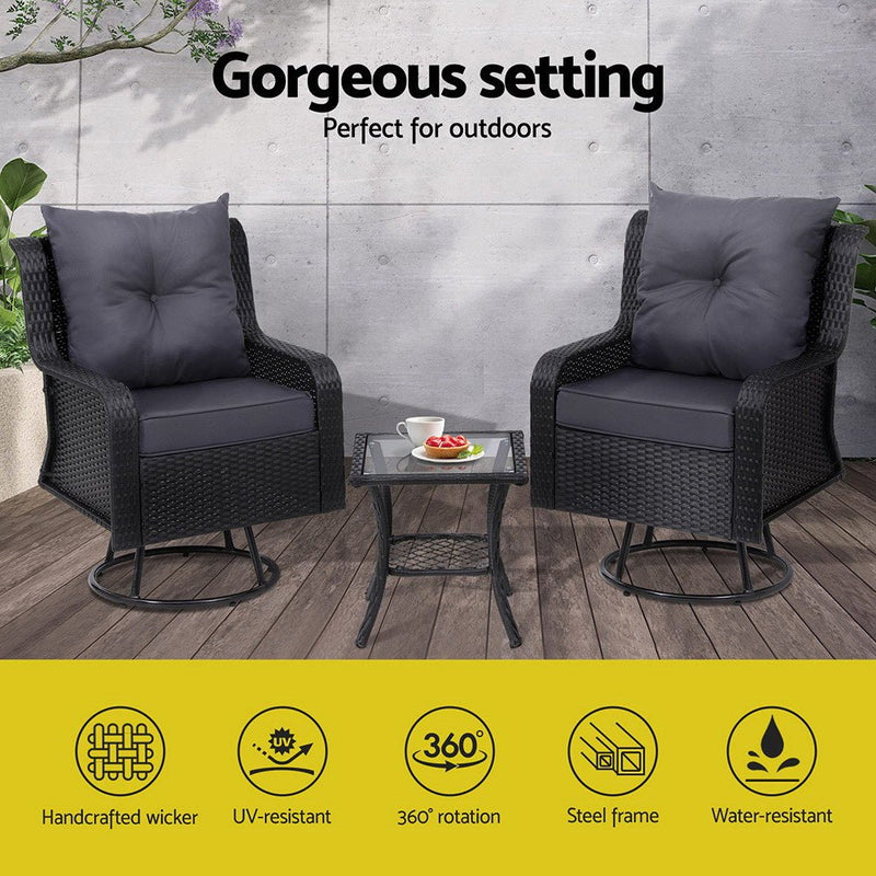 3 Piece Outdoor Swivel Chair Bistro Set - Furniture > Outdoor - Rivercity House & Home Co. (ABN 18 642 972 209) - Affordable Modern Furniture Australia