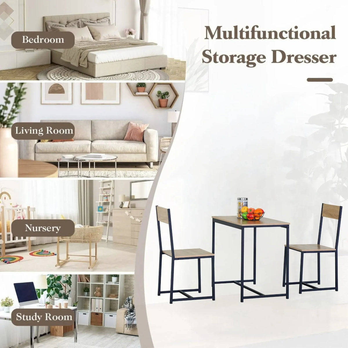 3-Piece Square Dining Table Set with 2 Chairs - Brown - Furniture > Dining > Kitchen & Dining Trolleys - Rivercity House & Home Co. (ABN 18 642 972 209) - Affordable Modern Furniture Australia