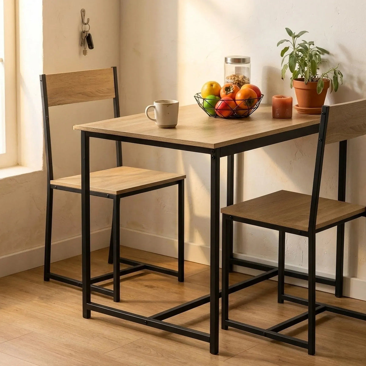 3-Piece Square Dining Table Set with 2 Chairs - Brown - Furniture > Dining > Kitchen & Dining Trolleys - Rivercity House & Home Co. (ABN 18 642 972 209) - Affordable Modern Furniture Australia
