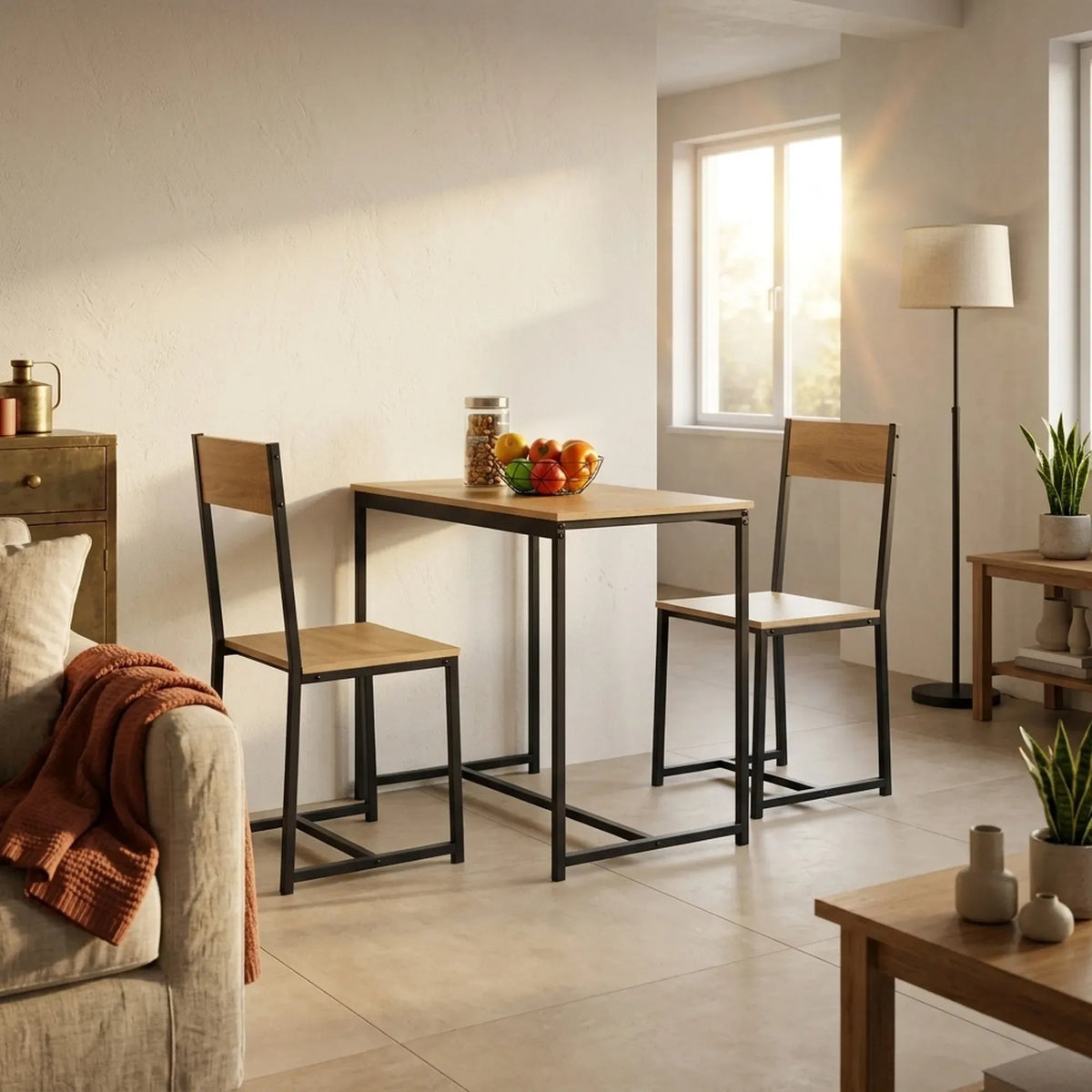 3-Piece Square Dining Table Set with 2 Chairs - Brown - Furniture > Dining > Kitchen & Dining Trolleys - Rivercity House & Home Co. (ABN 18 642 972 209) - Affordable Modern Furniture Australia