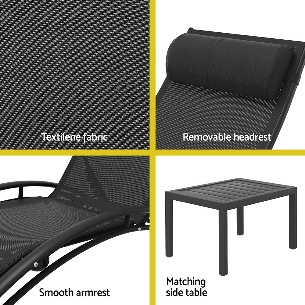 3 Piece Sun Lounger Set Black - Furniture > Outdoor - Rivercity House & Home Co. (ABN 18 642 972 209) - Affordable Modern Furniture Australia