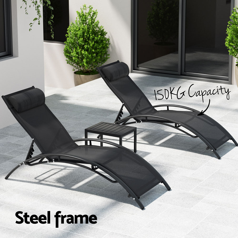 3 Piece Sun Lounger Set Black - Furniture > Outdoor - Rivercity House & Home Co. (ABN 18 642 972 209) - Affordable Modern Furniture Australia